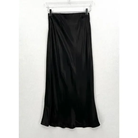 ENZA COSTA Satin Bias Cut Skirt Womens Small 1 Black Midi Pull on Slip Maxi NWOT - Picture 5 of 16